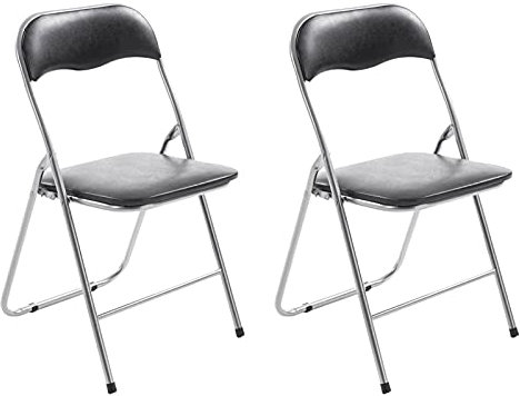 CLP 2er Set Klappstuhl Felix Gepolstert I Küchenstuhl Mit Metallgestell I Kunstleder PVC Sitz Gepolstert I Stühle Klappbar I Campingstühle, Farbe:schwarz/Silber
