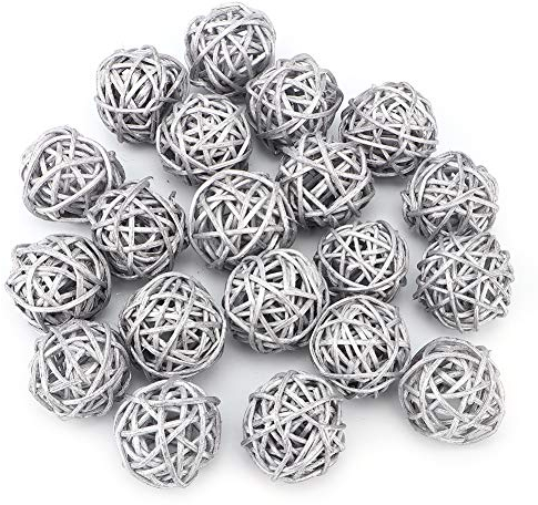 Jenngaoo 20 Pcs Rattan Balls, Wickers Ball Decorative Ball Orbs Vase Fillers for Garden Wedding Party Christmas Decoration (Diameter 1.2 Inch)(Silver)