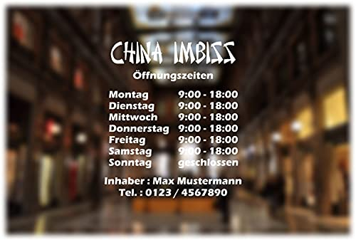myrockshirt Öffnungszeiten Aufkleber für Ihre China Imbiss Typ2 ca.30cm Schaufenster Beschriftung Aufkleber