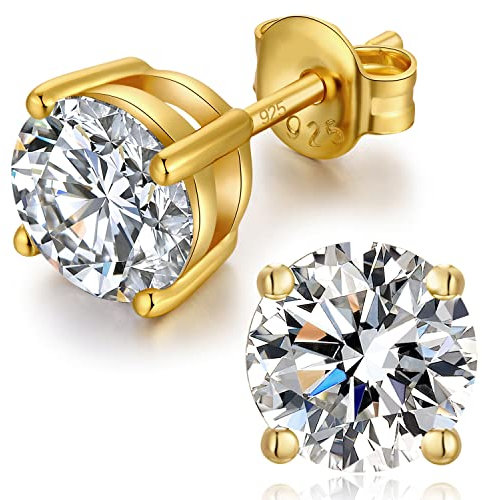 Ohrstecker Gold Herren Ohrstecker Silber 925 Männer Ohrringe Gold Diamant Ohrringe Stecker Vergoldet Ohrring Viereckig Nickelfrei 6mm