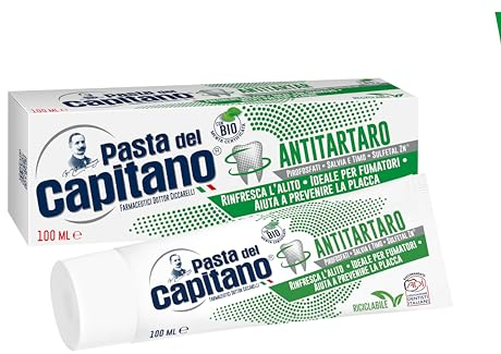 Pasta del Capitano, Bio Zahncreme Antitartar, Verleiht Frische und erfrischt den Atem, Ideal für Raucher, Hilft gegen Plaque vorzubeugen, 100% Made in Italy, 100 ml Tube