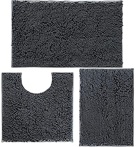 Bathroom Rugs Set Non Slip 3 Piece Bath Mat Washable Chenille Bath Rugs with PVC Backing Bath Carpet,Absorbent Bathroom Mats with Toilet Rug,Bath Mats for Bathroom,Bedroom, Kitchen,Tub,Home Decor