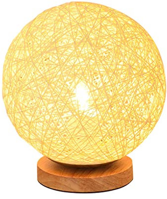 sxysxysxy Vintage Rattan Table lamp LEDs Wood Dimmable Table lamp With dimmer switch Modern Bedside lamp Night light For Bedroom Living room Hotel Coffee shop Decorative D20*H23CM