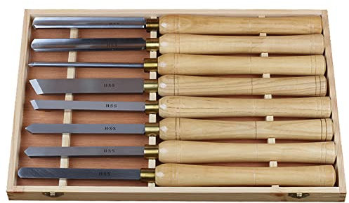 ZPYXBH HSS Drechseleisen Set 8 Stück Drehmeißel Holzdrehmaschinen Meißel Drechseleisen Drehmeißel Drechselmesser Set Für Drechseln Drechselbank Stechbeitel Holzschnitzereien Set Mit Holzbox