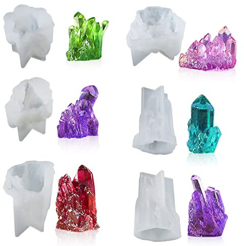 Zayookey 6 Stück Kristall Epoxidharz Formen Silikon Set Kristall Cluster Silikonformen Gießform Druzy Crystal Resin Molds für Herstellung Quarz Rock, Edelstein, Seifen, Kerzen