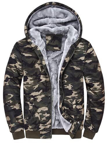 Felpa con cappuccio mimetica con zip da uomo Giacca felpata in pile Pullover con cerniera Felpa con cappuccio mimetica a maniche lunghe Top casual con tasche Felpa con cappuccio mimetica con zip