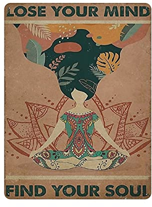 Yoga Your Soul Cartel de Chapa Vertical Placa de Metal Arte Colgante Pintura de Hierro Retro Hogar Cocina Jardín Garaje Decoración de Pared 16x12