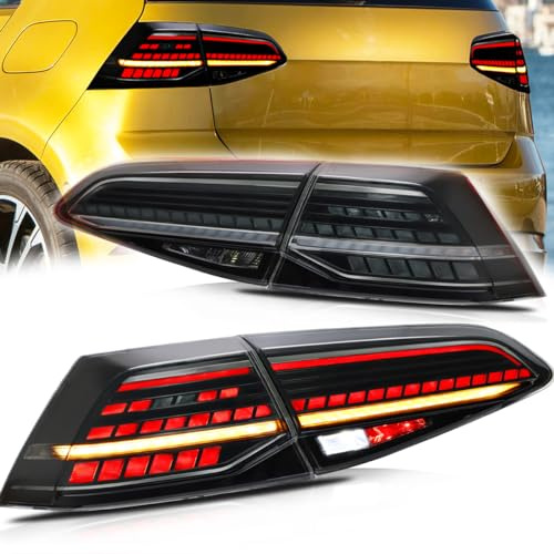 VLAND Fari posteriori per Golf 7 MK7 MK7.5 2013-2019 [Non applicabile a Golf GTI/R] Gruppo Fanali Posteriorii, con Indicatori di Direzione Sequenziali, Una Coppia (Fumé)