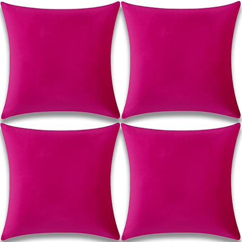 Yonous Kissenbezüge, weiches Premium-Samt, dekoratives Wurfkissen für Sofa, Bett, Couch, Stuhl, 4er Set, Hot Pink, 40 x 40 cm