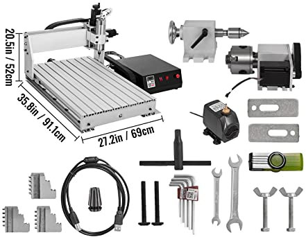 PAKLIF 3/4-Achsen-CNC-Fräsergravierer 6040/3040/3020 USB-Fräsmaschine 3D-PVC-Gravierschnitzmaschine Holzbearbeitung (Color : 4 Axis CNC 6040)