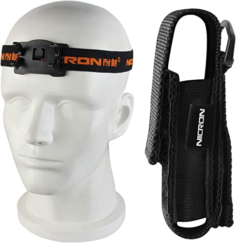 NICRON Taschenlampe Stirnlampe Holster, Nylon Pouch und Halter Bausatz mit Verstellbarem Stirnband für Radfahren, Reparatur, Wandern, Jagd