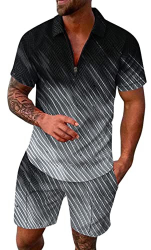 Set di tuta sportiva da uomo, pantaloni corti e t-shirt, set da uomo 3D sfumato di colore, scollo a V, comoda tuta da jogging, per feste e discoteche, Rosa acceso., M