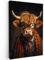 MuchoWow© Bild auf Leinwand 40x60 cm Schlafzimmer Bilder Wand Deko Wohnzimmer Modern Wanddeko Bilderwand Geschenk Schottische Hochlandrind - Kuh - Highland Cow - Brille - Halstuch - Tier