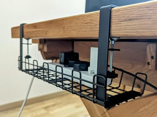 czyz® Under Desk Cable Management Tray Kit, No Drill, Table Cable Basket for Storing Extension Cords, Wire Organiser for Home, Office, Kitchen, Under Desk Wire Basket