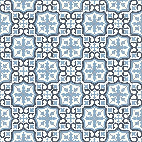 Sky Blue Moroccan Tiles Morris Vinyl Flooring 2.6mm Thick Felt Backed R11 Lino (3m x 3m)