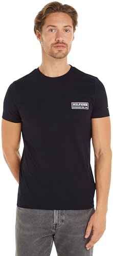 Tommy Hilfiger Herren T-Shirt Kurzarm Printed Badge Rundhalsausschnitt, Blau (Desert Sky), 3XL