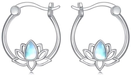 VONALA Mondstein Lotus Ohrringe Silber 925 Creolen Lotus Blume Hoop Creolen Boho Style Schmuck Geschenke für Frauen Mädchen