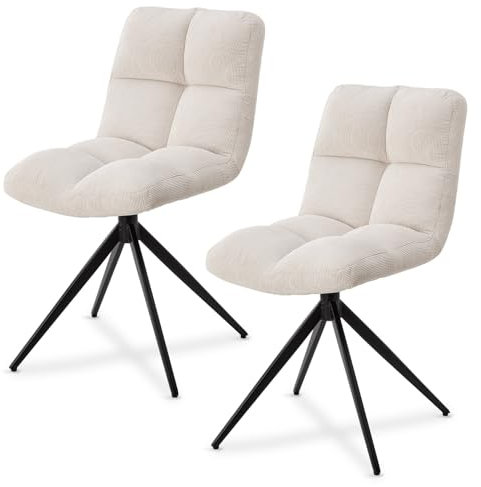Juskys Drehstuhl Dallas 2er Set - Esszimmerstühle drehbar, Stoff Bezug - Stuhl bis 120 kg belastbar - Stühle Esszimmer, Esszimmerstuhl Cord Beige