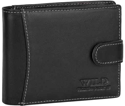 EAAKIE RFID echt Leder Herren Portemonnaie Geldbörse Geldbeutel Riegelbörse Querformat 8 Karten (Schwarz)