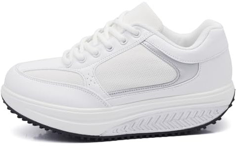IF Zapatillas de deporte basculantes correr deportivas gimnasia zapatillas cómodas para caminar balancín fitness bienestar adelgazante cómodas para mujer, 07 Blanco Ajuste estrecho, 38 EU Stretta