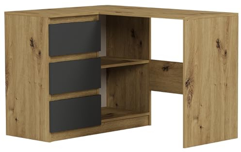 Framire Eckschreibtisch Links mit Schubladen Artisan Mix Anthrazit 112 x 87 cm Modern N4L