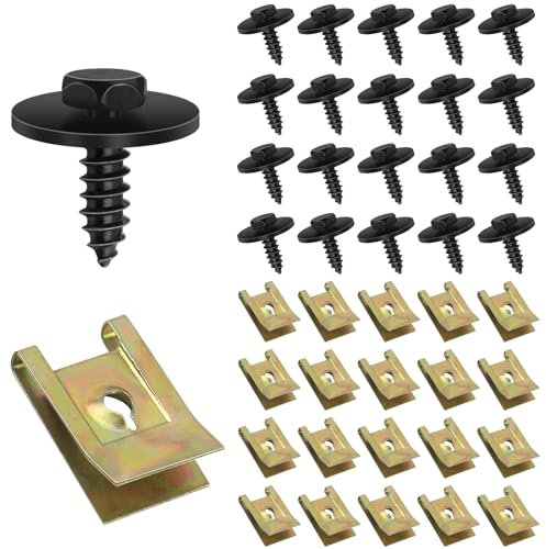 Poeland 40 Sätze Schraube Mutter Clip Kit, Unterboden Unterfahrschutz Schraube U Typ Schrauben FüR Radlauf-Abdeckung,Unterboden-Fender