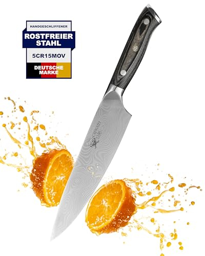 Captain Cut Edelstahl Kochmesser I Chefmesser mit scharfer 20 cm Klinge gelasert im Damastdesign I Scharfes Küchenmesser und Profi Kochmesser mit ergonomischem Pakkaholzgriff in Geschenkbox