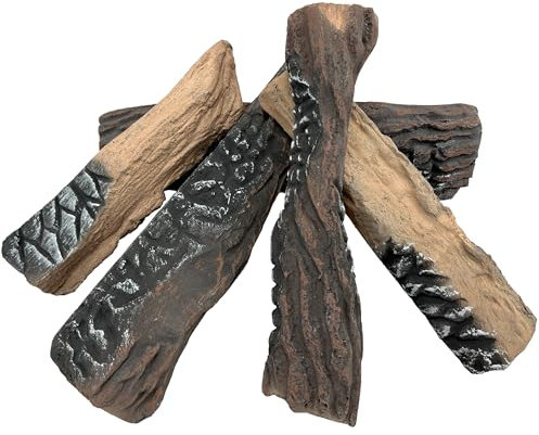 MrGas Log 5 Stück Gaskamin Keramik Holzscheite, Simuliertes Brennholz, Belüftung, Dekoration, geeignet für Innenkamine, Outdoor-Feuerstellen