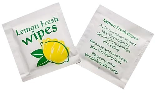 Wet Wipes 25 x Fresh Lemon Scented Handy Wet Wipes Individually Wrapped Antibacterial Tissue Paper Napkin Sachets - Takeaway Travel Friendly Multi Purpose Party Face Camping Food Tissue