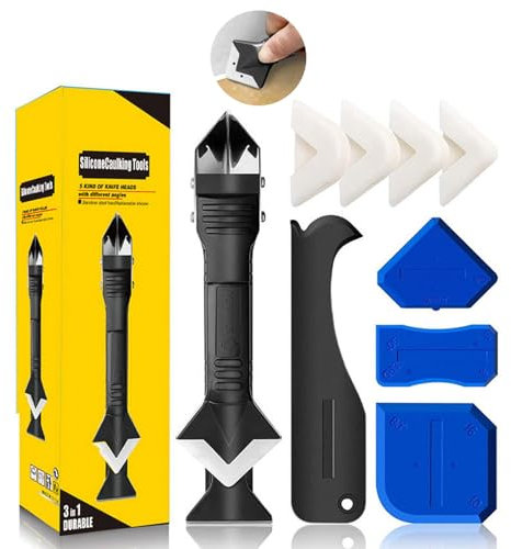 Raschietto 3 in 1,Strumento Rimozione Silicone Raschietto Silicone Strumenti Calafataggio Silicone Kit Spatola, per Silicone Sigillante Applicatore di Rimozione Raschietto in Silicone Cucina,Pavimento