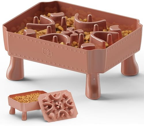 2 in 1 Dog Puzzle Slow Feeder, Elevates Feeding, Maze Bowl for Large Breeds, Anti-Choking, Interactive for Boredom & Anxiety (Pink)