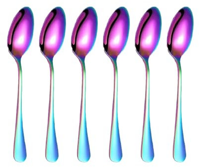 DIOXSTAR 6X Stainless Steel Table Spoon, Dinner Spoons, Soup Spoons, Dessert Spoons, Comfortable Grip, Classic Design, Easy to Clean, for Home, Kitchen, 20CM (Rainbow)