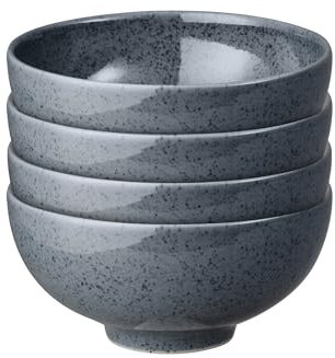 Denby - Dark Grey Speckle Set of 4 Rice Bowls - 480ml Capacity - Dishwasher & Microwave Safe Crockery - Soft Textured Glaze Effect - Ceramic Stoneware Bowls - Chip & Crack Resistant - L13xW13xH6.5