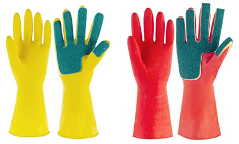 GARVALON 1 Par guantes para lavar platos herramientas desempolvamiento mecánico estropajo mano arrumação cozinha esponja de limpieza impermeables guantes limpieza guantes de limpieza Yellow