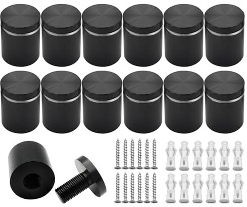 KENSHIRE 12PCS 25x25mm Aluminum Solid Sign Standoff Wall mounts Advertising Screws fixings standoffs Fixing for Acrylic Signs Display (Black Anodized)