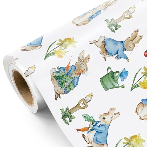 WRAPAHOLIC Rouleau de papier cadeau de Pâques – Mini rouleau de 43,2 cm x 5 m – Motif lapin parfait pour Pâques, fête de printemps, fête prénatale, vacances
