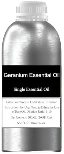 Olio Essenziale di Geranio Puro al 100% per aromaterapia, diffusori, Cura della Pelle e dei Capelli, Produzione di Sapone per Candele, Olio di Geranio Biologico di qualità terapeutica Premium(500ml)