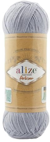 100g Sockenwolle Alize Superwash Artisan 75% Wolle Strickwolle Häkelgarn Farbwahl, Farbe:51 hellgrau