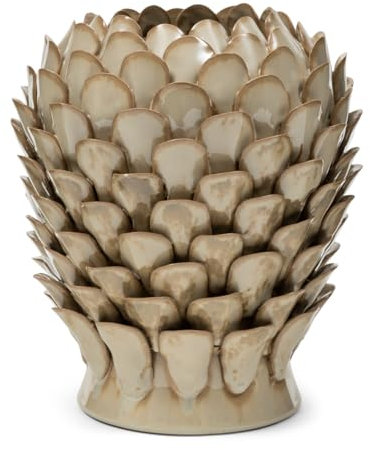 Riviera Maison Vase Grün, Dekovase Rund mit Artischockenmotiv, Keramikvase - Artichoke Blumenvase - Keramik - Handgefertigt - Fragil - (ØxH) 23.5x27