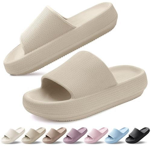 BAXIWUY Ciabatte Donna Uomo Estive Pantofole da Casa Ultra Morbide e Comode Slide Antiscivolo Nuvola Ciabatte da Mare Doccia Spiaggia Piscina Sandalo Unisex Cachi, 40-41 EU
