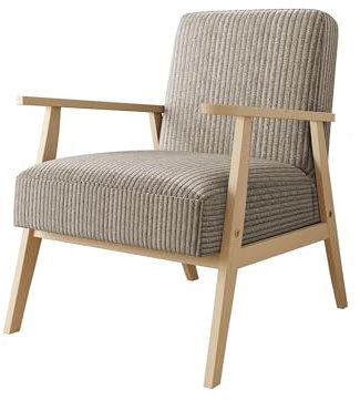 Mirjan24 Sessel Wikez Cord, Polstersessel mit Holzarmlehne, Lehnstuhl, Holz Stuhl, Retro Sessel, Sitzmöbel Wohnzimmer (Poso 02)