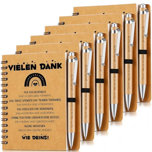 Sinmoe 6 Set Dankeschön Geschenk für Kollegen Lehrer Erzieherin Abschiedsgeschenk Inspirierend Mitarbeiter Spirale Notizblock Kugelschreiber aus Holz(Vielen Danke für das Kuscheln)