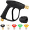 Pistolet de nettoyage haute pression 4350 PSI avec 5 embouts de buse d'eau, pistolet de lavage à buse courte, pistolet de lavage de voiture avec interface de tuyau M22 de 14 mm et adaptateur