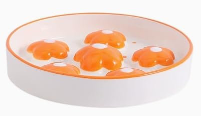ACTOYS Gamelle Chat Anti Glouton, Gamelle Anti Glouton Chien Grande Taille, Bol Chat Ceramique, Bol Anti-Glouton, pour Chien Moyen et Chiot (Fleurs Orange)