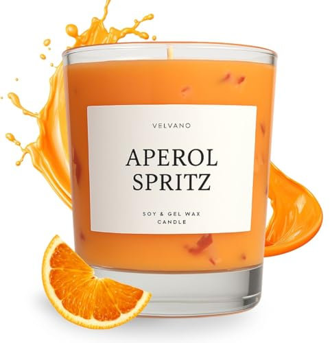 Velvano Aperol Duftkerze – Cocktailkerze im Glas mit Orangenduft – Geschenkidee für Frauen – Handgegossen aus Sojawachs – Sommerdeko & Bar-Accessoire