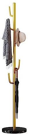 ZGYOZMNG Porte-Manteau en métal, Porte-Manteau d'entrée Autonome avec 6 Crochets pour Manteaux, Chapeaux, Sacs, parapluies, Support à vêtements Robuste, Base en marbre, 32 x 170 cm (Or + Noir)
