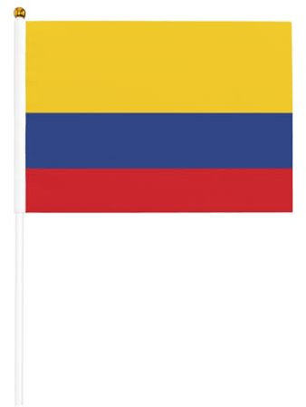 Banderas pequeñas de la bandera de Colombia en palos, mini banderas duraderas de 5.5 x 8.2 pulgadas para patio, jardín y decoración al aire libre, paquete de 6 y 12 unidades