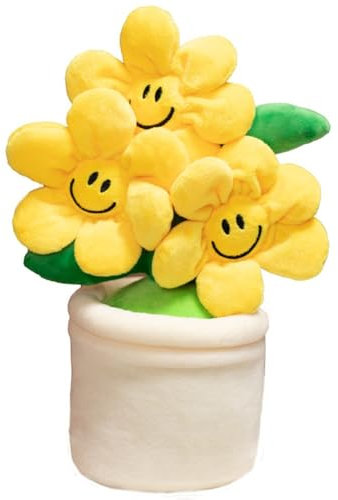 NatureMan11.8 Succulent Plant Plush,Sun Flower Pot Stuffed Plushie,Cute Smiling Face Flower Stuffed Plants Plush Toy for Room Decoration/Birthday Gifts (Yellow)