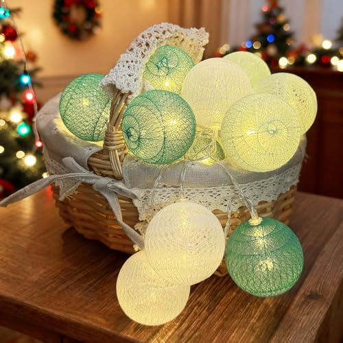 Cotton Ball Lichterkette,1,5M 10 LED Lichterkette Kugeln Batterie,6cm Baumwollkugeln lichterkette,Durchmesser lichterketten Kugeln für Kinderzimmer,Schlafzimmer,Hochzeit,Weihnachten,Party Deko