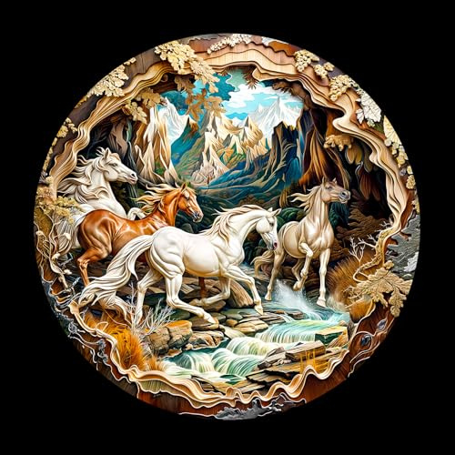 Puzzle 1000 Teile Erwachsen, Schnelleres Pferd Impossible Rundes Puzzle, 67.5x67.5cm Unregelmäßige Einzigartige Jigsaw für Familie Freunde